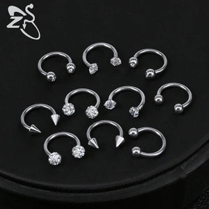 16G Crystal Nose Rings Stainless Steel Septum Rings