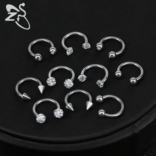 16G Crystal Nose Rings Stainless Steel Septum Rings