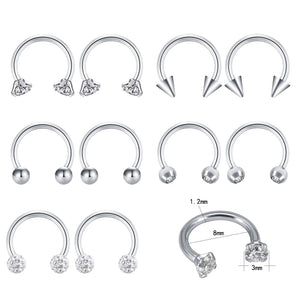16G Crystal Nose Rings Stainless Steel Septum Rings