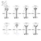 16pcs 16G Stainless Steel Labret Lip Piercing Earrings Body Jewelry