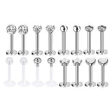 16pcs 16G Stainless Steel Labret Lip Piercing Earrings Body Jewelry