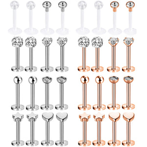 16pcs 16G Stainless Steel Labret Lip Piercing Earrings Body Jewelry