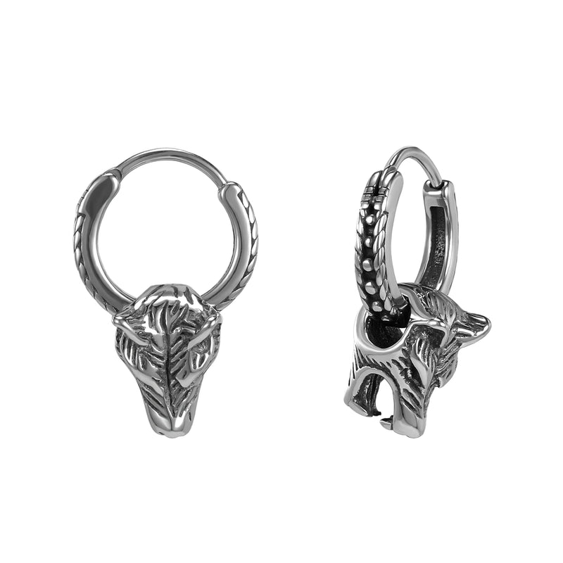 18G Punk Rock Skull Hoop Earrings Stainless Steel Hip-Hop Jewelry