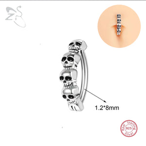 Skull Belly Button Ring 925 Sterling Silver Navel Ring Punk Belly Piercing