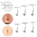 925 Silver Belly Button Ring CZ Paved Bar Navel Piercings 14G