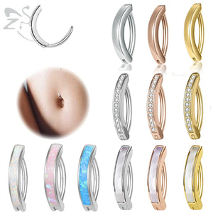 925 Silver Navel Ring Reverse Belly Button Clicker Zircon Piercing