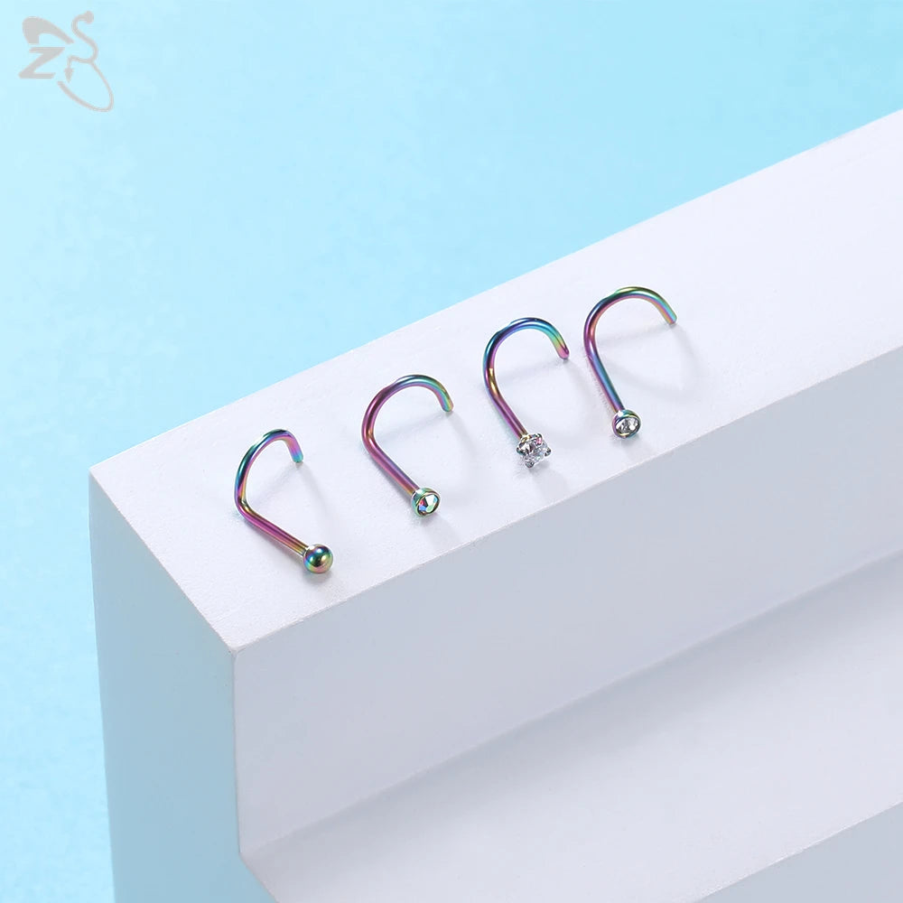 20pcs Colored Nose Stud Set 3MM CZ Crystal Nose Piercings 20g Bioflex Jewelry