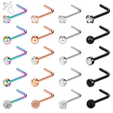 20pcs Colored Nose Stud Set 3MM CZ Crystal Nose Piercings 20g Bioflex Jewelry