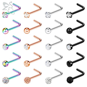 20pcs Colored CZ Crystal Nose Stud Set 20g Stainless Steel Nostril Piercings