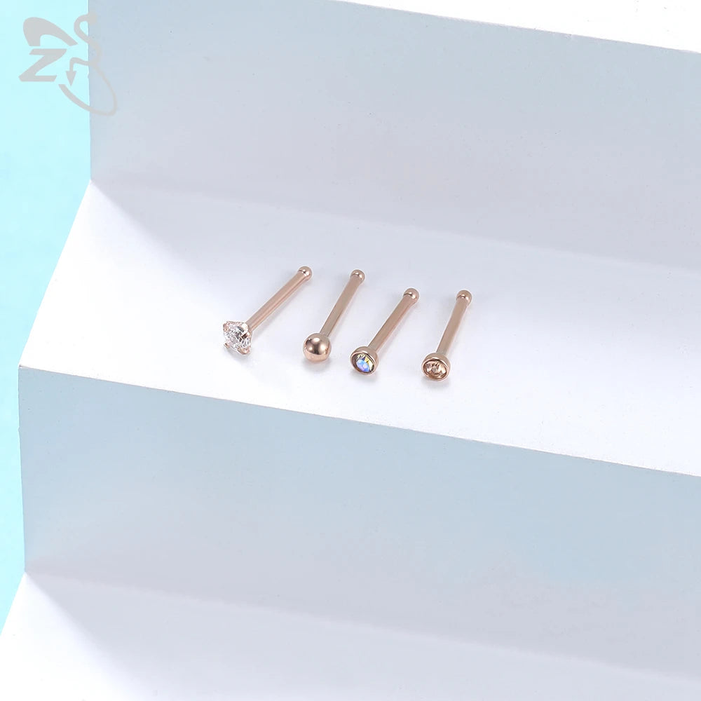 20pcs Colored CZ Crystal Nose Stud Set 20g Stainless Steel Nostril Piercings