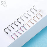 20pcs Colored CZ Crystal Nose Stud Set 20g Stainless Steel Nostril Piercings