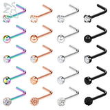 20pcs Colored CZ Crystal Nose Stud Set 20g Stainless Steel Nostril Piercings