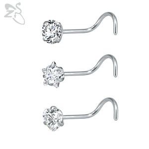 Stainless Steel Nose Stud Set CZ Crystal Nose Piercings 20g