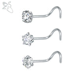 Stainless Steel Nose Stud Set CZ Crystal Nose Piercings 20g