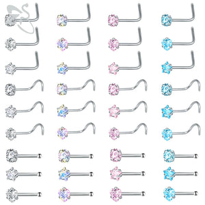 Stainless Steel Nose Stud Set CZ Crystal Nose Piercings 20g