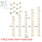 Red Crystal Double Nose Chain 316L Stainless Steel Nostril Piercing