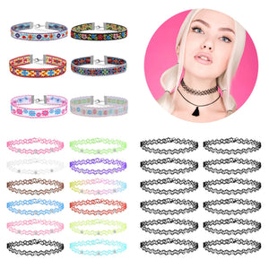Vintage Tattoo Choker Necklace Set Elastic Chain Colorful Punk Gothic