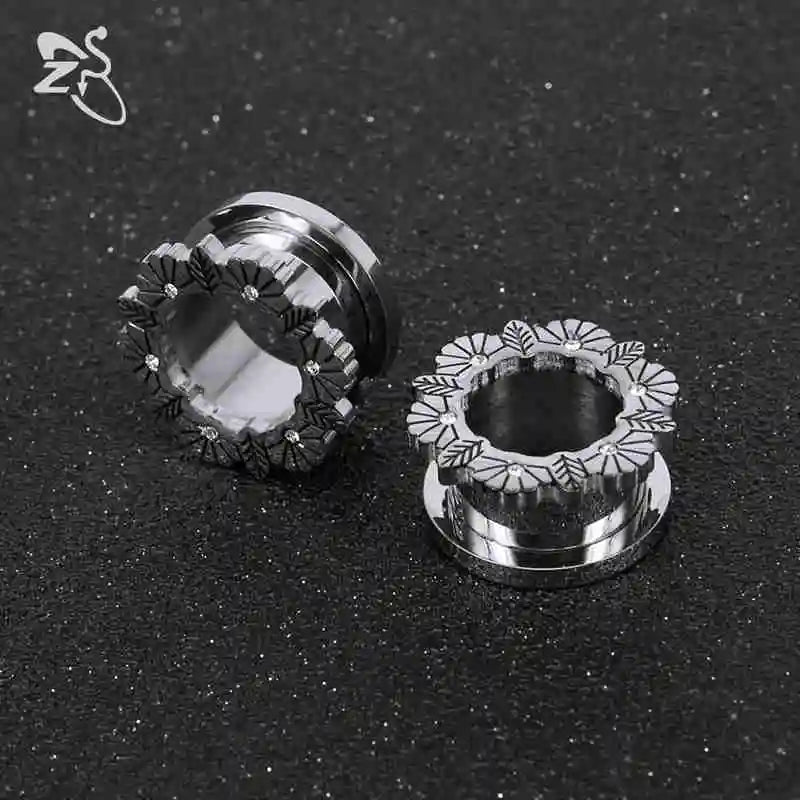 Stainless Steel Ear Plug&Tunnel Crystal Ear Flesh Expander