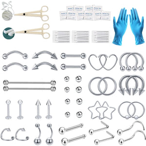 Body Piercing Tool Kit 14G-20G Stainless Steel Ear Nose Belly Butto