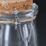 Double Cross Punk Chain Tassel Stud Earrings Men Gothic Rock Piercing Jewelry