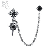 Double Cross Punk Chain Tassel Stud Earrings Men Gothic Rock Piercing Jewelry