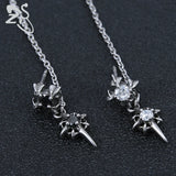 Double Cross Punk Chain Tassel Stud Earrings Men Gothic Rock Piercing Jewelry