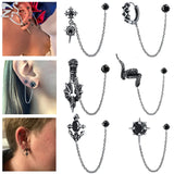 Double Cross Punk Chain Tassel Stud Earrings Men Gothic Rock Piercing Jewelry