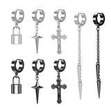 Punk Cross Drop Earrings Stainless Steel Hoop Dangle Gothic Hip Hop Circle
