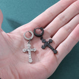 Punk Cross Drop Earrings Stainless Steel Hoop Dangle Gothic Hip Hop Circle