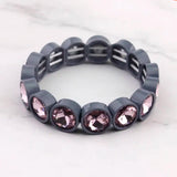 Rainbow Glass Crystal Bracelet Bangle with Alloy Frame