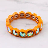 Rainbow Glass Crystal Bracelet Bangle with Alloy Frame