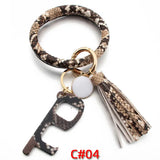 Acrylic Door Opener Wristlet Keychain PU Leather O Keyring Tassel Circle Key