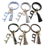 Acrylic Door Opener Wristlet Keychain PU Leather O Keyring Tassel Circle Key