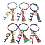 Acrylic Door Opener Wristlet Keychain PU Leather O Keyring Tassel Circle Key