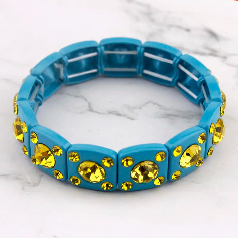 Rainbow Glass Crystal Bangle Geometric Square Frame Bracelet