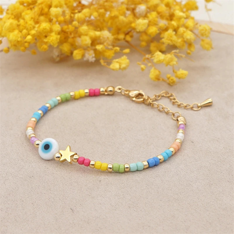 Colorful Beaded Bracelet MultiColor Glass Seed Beads Bohemian Stretch Bangle