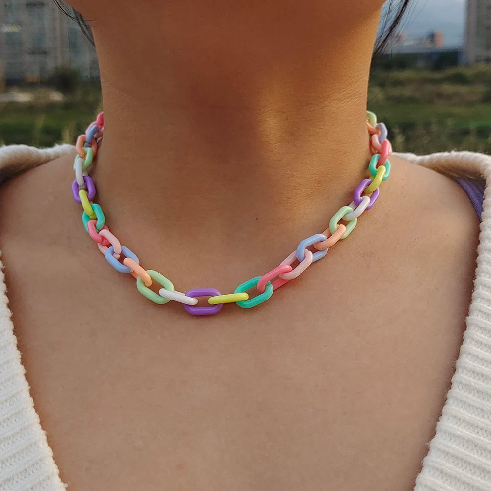 Geometric Resin Chain Statement Chokers Necklace for Women