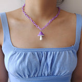 ZX Colorful Mushroom Pendant Necklace for Women Plastic Chain Chokers
