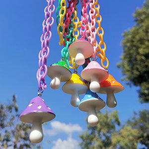 ZX Colorful Mushroom Pendant Necklace for Women Plastic Chain Chokers