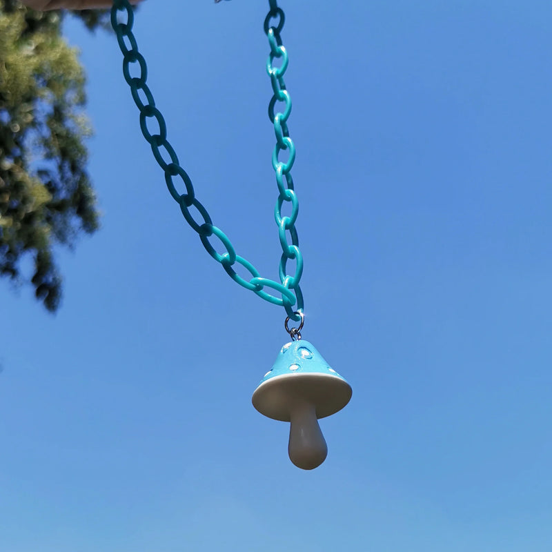 ZX Colorful Mushroom Pendant Necklace for Women Plastic Chain Chokers