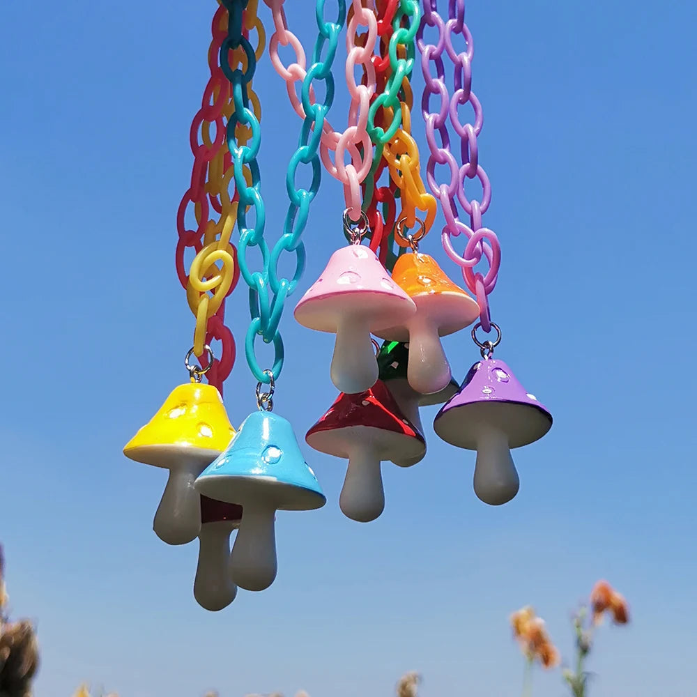 ZX Colorful Mushroom Pendant Necklace for Women Plastic Chain Chokers