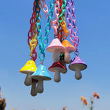 ZX Colorful Mushroom Pendant Necklace for Women Plastic Chain Chokers