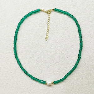 Crystal Beads Chain Necklace Fresh Water Pearl Choker