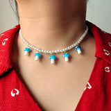 Simulated Pearl Beaded Chain Necklace with Mushroom Pendant for Women