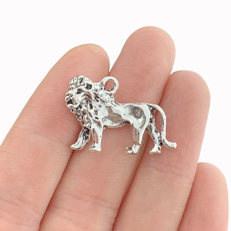 10pcs Antique Silver 3D Lion Charms Pendants for Jewelry Making 19x29mm