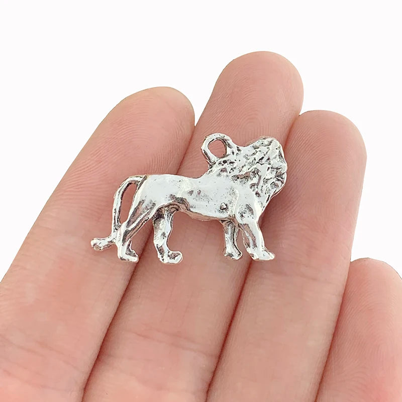 10pcs Antique Silver 3D Lion Charms Pendants for Jewelry Making 19x29mm