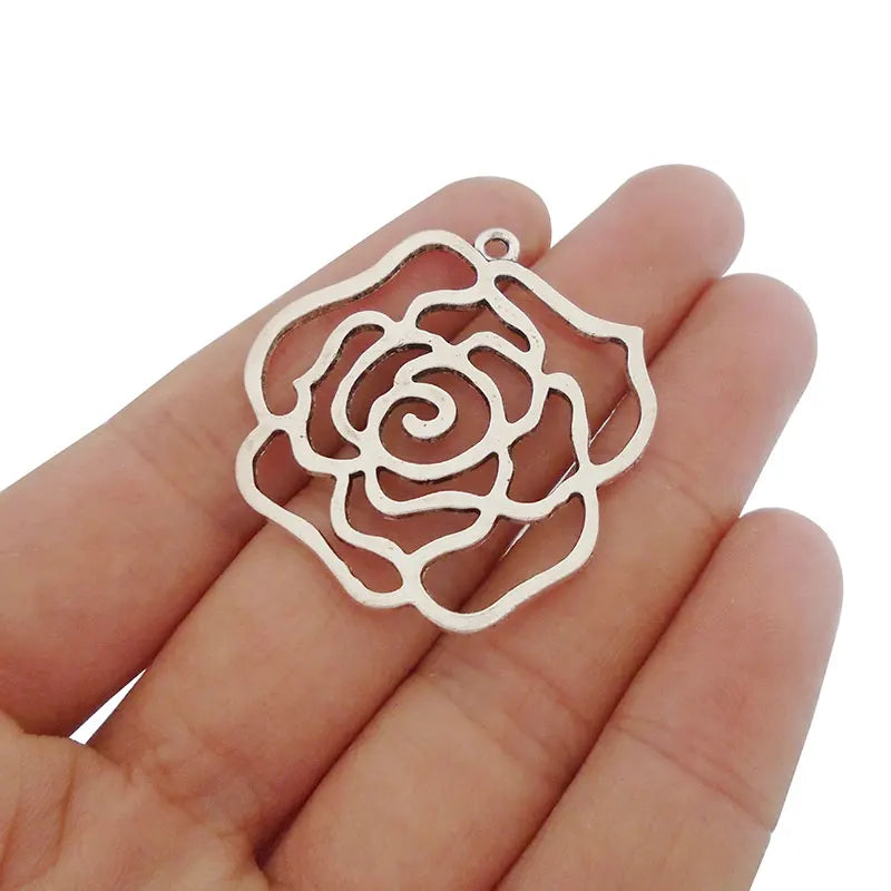 10pcs Filigree Rose Flower Charms Pendants for Jewelry Making