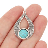 10pcs Tibetan Silver Water Drop Stone Charms Pendants 35x23mm