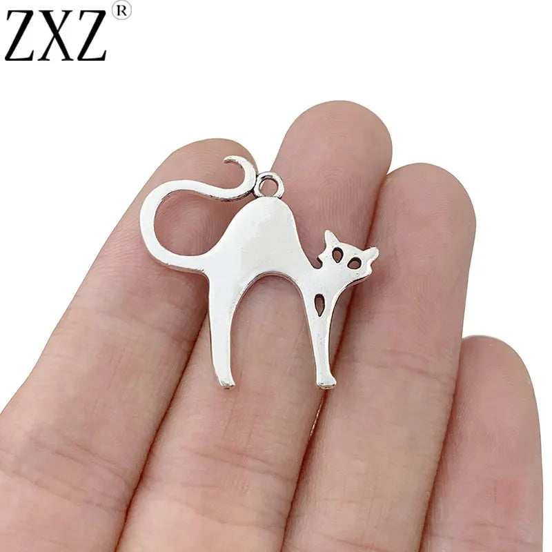 20pcs Tibetan Silver Cat Charms Pendants Beads for DIY Jewelry Making
