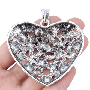 2pcs Antique Silver Flower Heart Charms Pendants for Necklace Jewelry Making